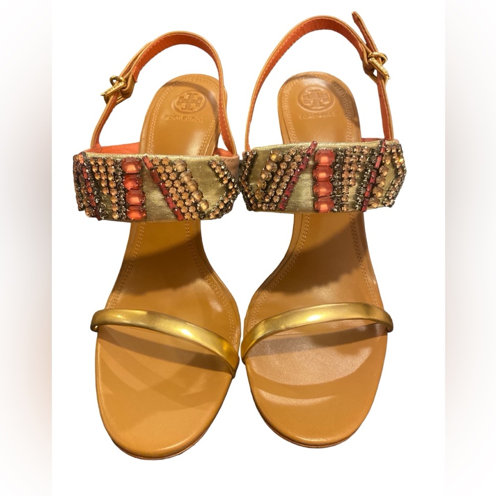 Brand NEW Tory Burch sz 11 Rhinestone sandal strawberry pink/royal tan 41736